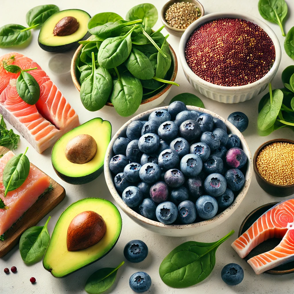 DALL·E 2024-10-15 15.13.21 - A vibrant and visually appealing display of superfoods. The image includes a variety of healt.webp