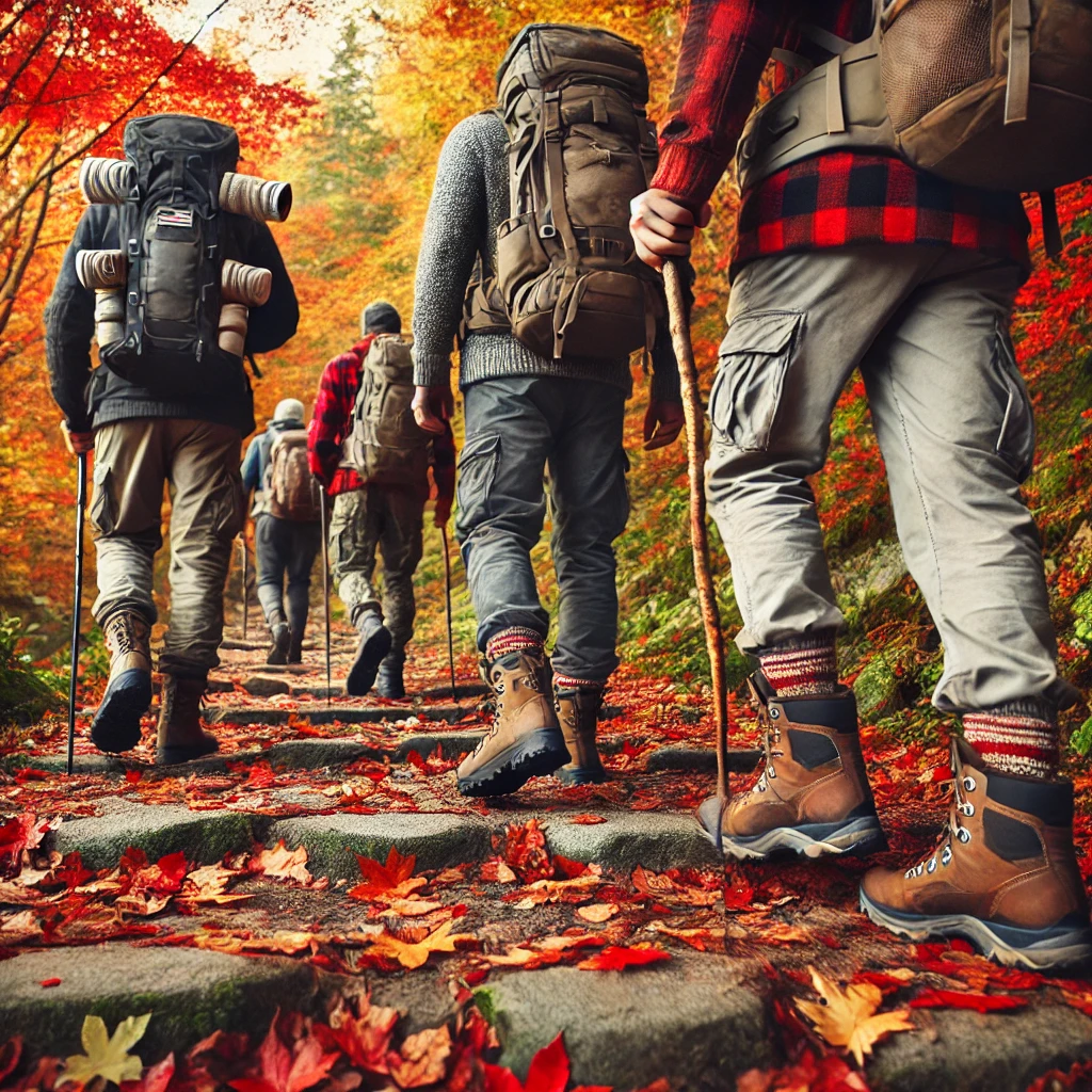 DALL·E 2024-11-04 12.40.17 - An autumn mountain scene showing hikers dressed warmly in fall attire, enjoying the colorful .webp