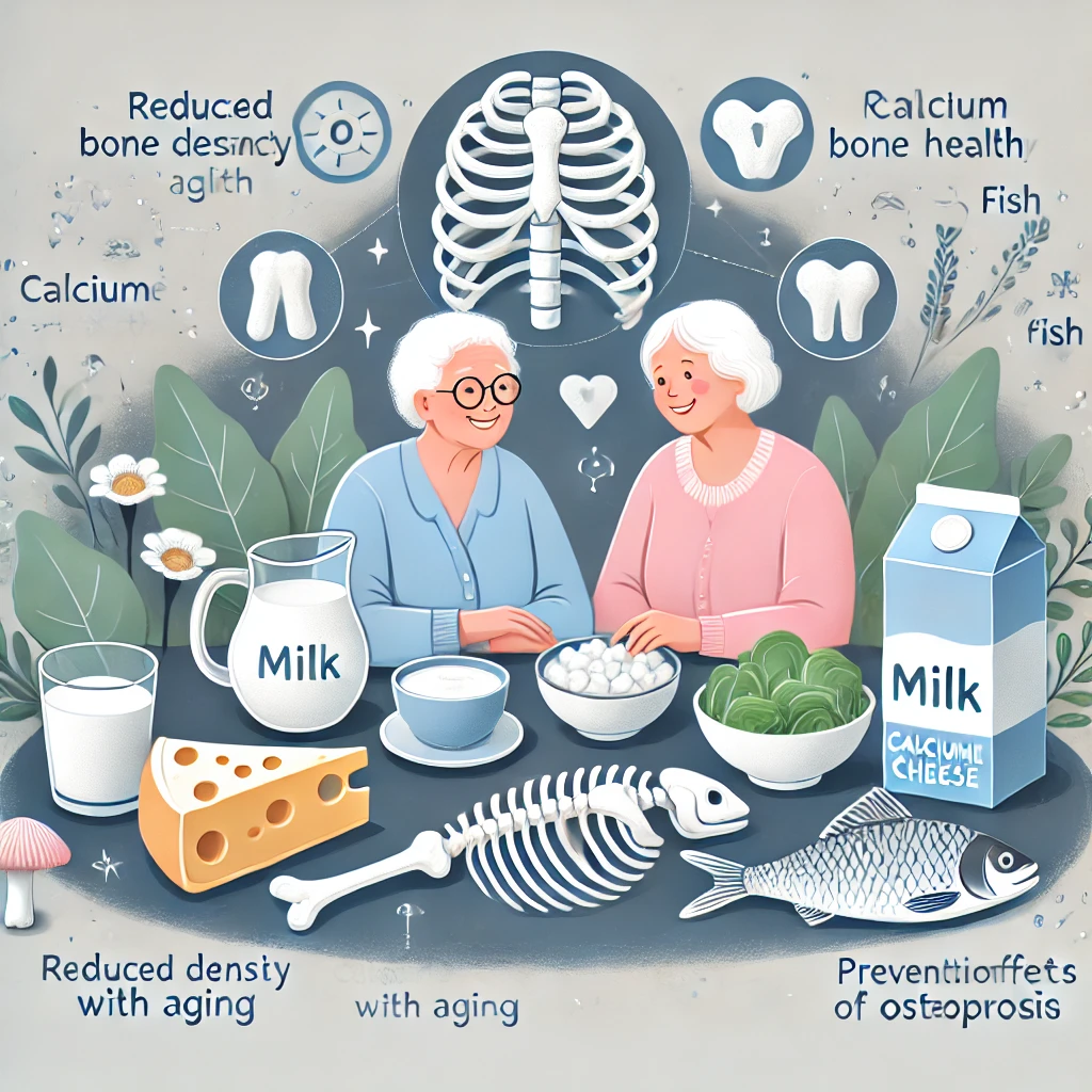 DALL·E 2024-11-08 03.23.22 - An informative illustration focused on the importance of calcium for elderly bone health, sho.webp