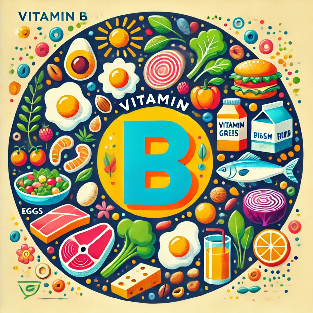 DALL·E 2025-01-30 19.50.56 - A vibrant and visually appealing infographic-style illustration representing Vitamin B. The i.webp