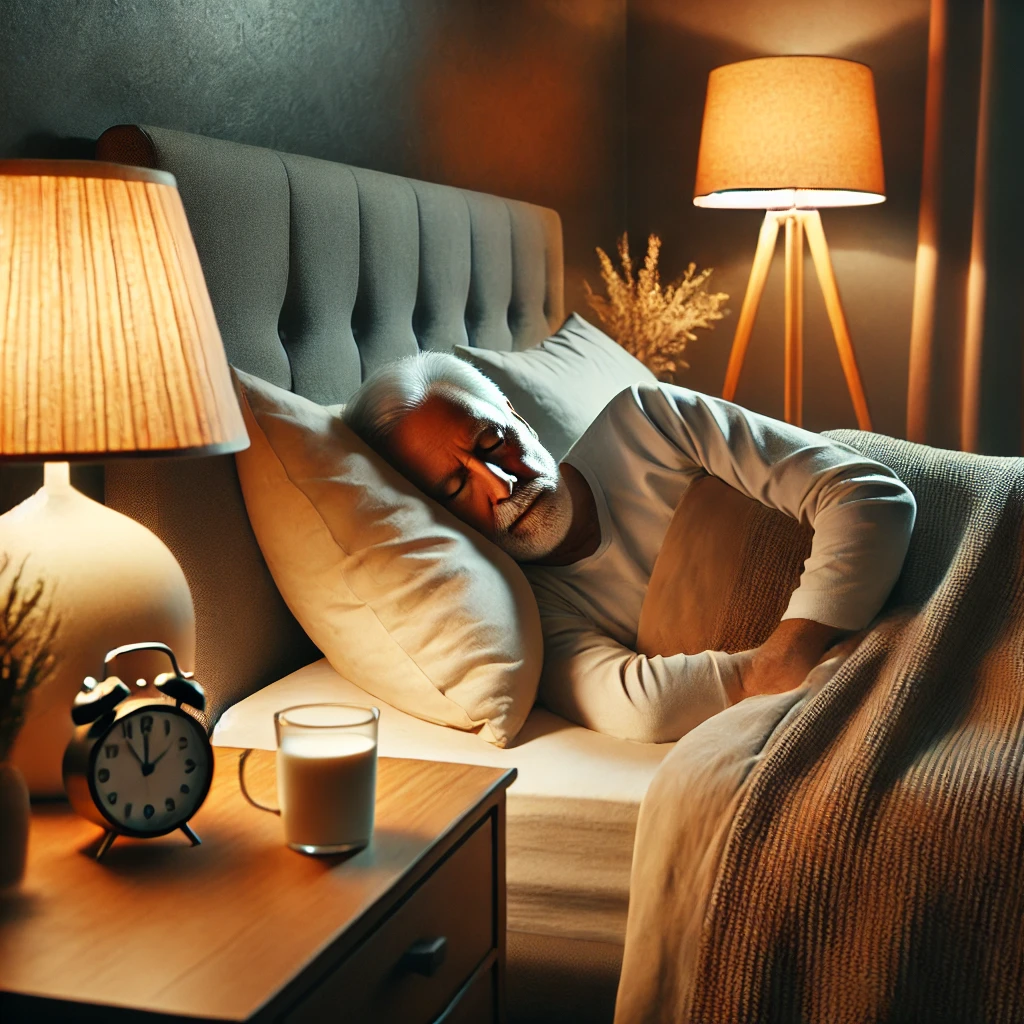 DALL·E 2025-02-26 19.44.44 - A peaceful bedroom scene with an elderly person sleeping comfortably in bed. The room is diml.webp